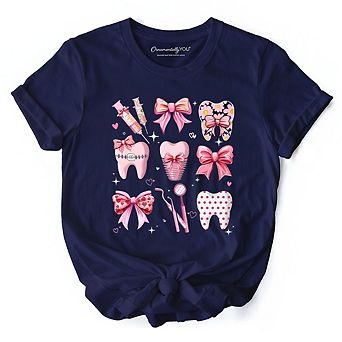 Dental Squad Coquette T-Shirt, Pink Teeth Dentist Life Bow Tee