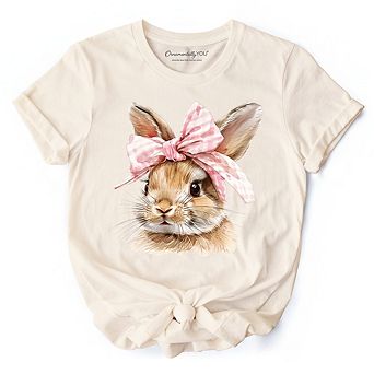 Easter Bunny Coquette Pink Bow T-Shirt, Cute Watercolor Spring Tee