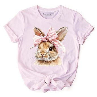Easter Bunny Coquette Pink Bow T-Shirt, Cute Watercolor Spring Tee