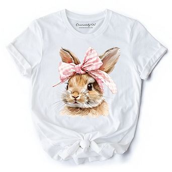 Easter Bunny Coquette Pink Bow T-Shirt, Cute Watercolor Spring Tee