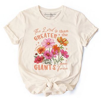 The Lord Is Greater Floral Christian T-Shirt, Faith Bible Verse Inspirational Tee