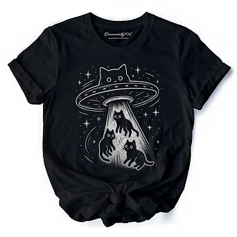 Alien Cat Abduction T-Shirt, Funny UFO Space Cats Cosmic Tee