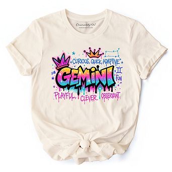 Gemini Graffiti Zodiac T-Shirt, Street Style Astrology Horoscope Tee