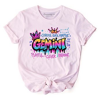 Gemini Graffiti Zodiac T-Shirt, Street Style Astrology Horoscope Tee