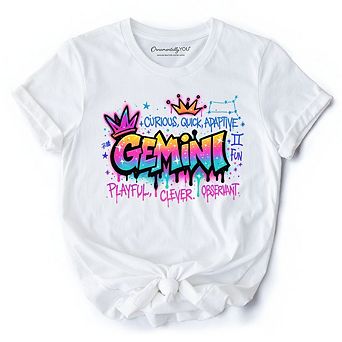 Gemini Graffiti Zodiac T-Shirt, Street Style Astrology Horoscope Tee