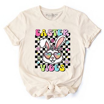 Retro Easter Bunny Sunglasses T-Shirt, Groovy Checkered Tee
