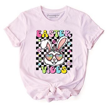 Retro Easter Bunny Sunglasses T-Shirt, Groovy Checkered Tee