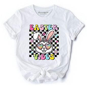 Retro Easter Bunny Sunglasses T-Shirt, Groovy Checkered Tee