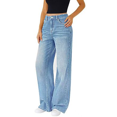 Women's High Waist Straight Leg Jeans, Casual Denim Pants