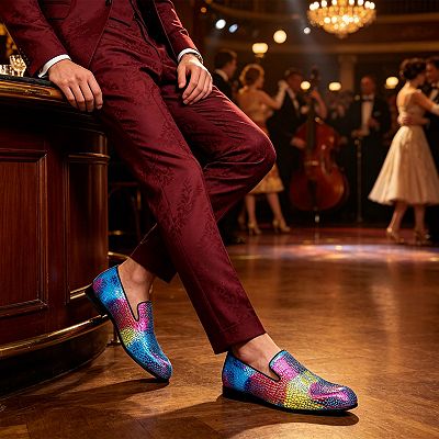 Mens Glitter Snake Print Dress Loafers Slip On Tuxedo Wedding Prom Shoes