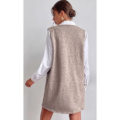 Women Tank Dress Sleeveless V Neck Loose Solid Dress with Pockets