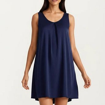 Women's Sleeveless Sleep Dress with Pleated Front Detail Relaxed Fit Lightweight Nightgown