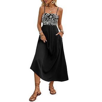 Women's Summer Maxi Dress Floral Sleeveless Spaghetti Strap Flowy Beach Long Dresses