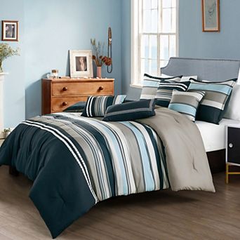 Coastal Grey and Navy Comforter Set