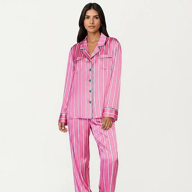 Women's 2-Piece Set Button Down Pajama Shirt and Pants Long Sleeve Striped Lounge Sleepwear Set