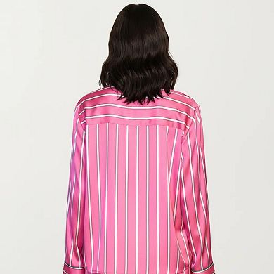 Women's 2-Piece Set Button Down Pajama Shirt and Pants Long Sleeve Striped Lounge Sleepwear Set