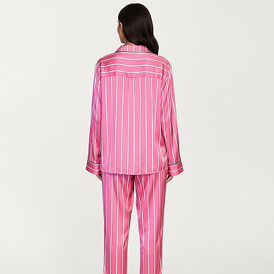 Women's 2-Piece Set Button Down Pajama Shirt and Pants Long Sleeve Striped Lounge Sleepwear Set