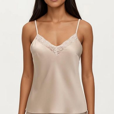 Women's 2-Piece Set Smooth Pajama Camisole Top and Shorts with Lace Trim Adjustable Straps