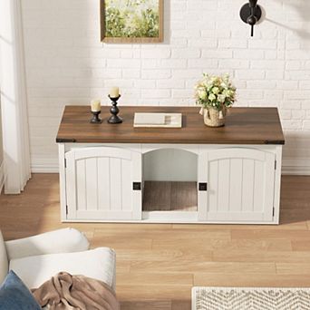 Double Cat Litter Box Enclosure, Hidden Litter Box Furniture for 2 Cats, Farmhouse Cat House