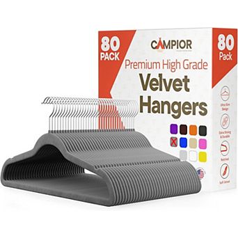 Campior Velvet Hangers, Non-Slip, 360° Swivel Hook, Space-Saving, Pack of 80