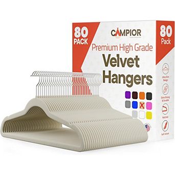 Campior Velvet Hangers, Non-Slip, 360° Swivel Hook, Space-Saving, Pack of 80