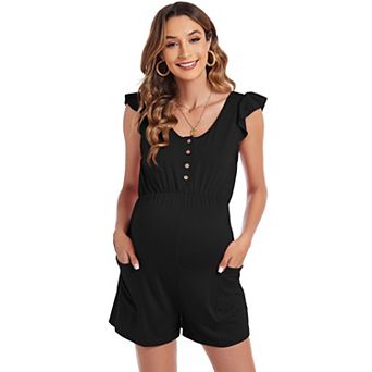 Women Casual Romper Short Sleeve Maternity Clothes with Pockets