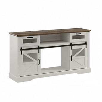 65" TV Stand,Glass Media Console Table with Adjustable Led Light & Sliding Barn Doors for Livingroom