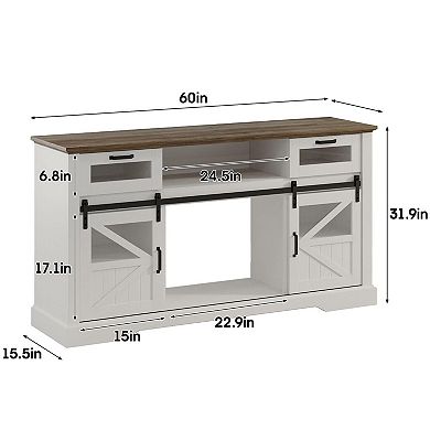 65" TV Stand,Glass Media Console Table with Adjustable Led Light & Sliding Barn Doors for Livingroom