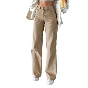 Women's High Waist Solid Color Straight Leg Jeans, Casual Slim-Fit Denim Pants