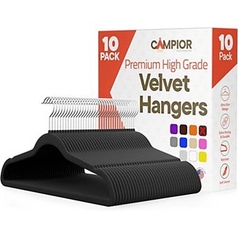 Campior Velvet Hangers, Non-Slip, 360° Swivel Hook, Space-Saving, Pack of 10