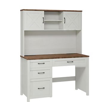 Farmhouse 67" H Executive Desk with Hutch,Computer Desk with 4 Drawers and LED light, Office table
