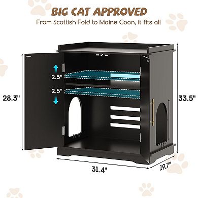 Cat Litter Box Enclosure with Reversible Entrance,Cat House with Gold Handles & Storage Compartments