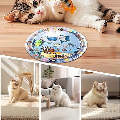 Shark Pirate Ship Pet Water Mat - Interactive Cat Play Mat, Sensory Water Bed