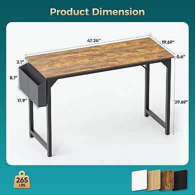 YIORTWO Modern Computer Desk with Side Storage Pocket & Hook, Space-Saving Work Desk
