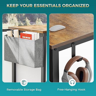 YIORTWO Modern Computer Desk with Side Storage Pocket & Hook, Space-Saving Work Desk