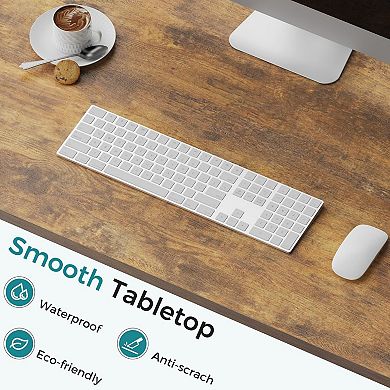 YIORTWO Modern Computer Desk with Side Storage Pocket & Hook, Space-Saving Work Desk