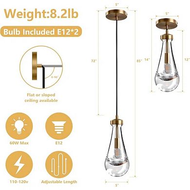 2PC Raindrop Shape Thick Glass Modern Pendant