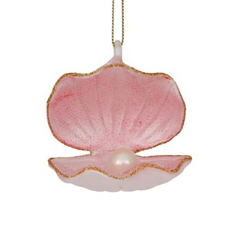 St. Nicholas Square® Glass Pink Seashell With Pearl Christmas Ornament