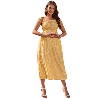 Women Sleeveless Floral Maternity Dress Tie Strap Casual Sundress