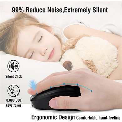 Wireless Bluetooth Mouse - 2.4G Dual Mode Silent Rechargeable Mouse, Quiet Click, USB Receiver