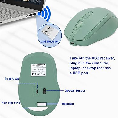 Wireless Bluetooth Mouse - 2.4G Dual Mode Silent Rechargeable Mouse, Quiet Click, USB Receiver