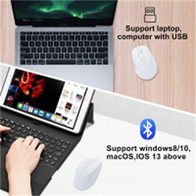 Wireless Bluetooth Mouse - 2.4G Dual Mode Silent Rechargeable Mouse, Quiet Click, USB Receiver