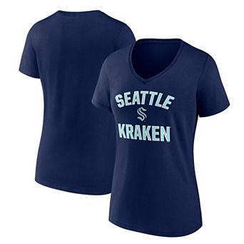 Women's Logo Athletic Navy Seattle Kraken Arch Victory V-Neck T-Shirt