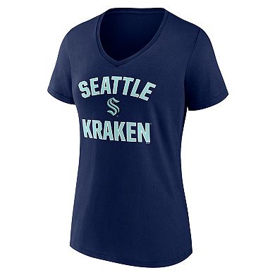 Women's Logo Athletic Navy Seattle Kraken Arch Victory V-Neck T-Shirt