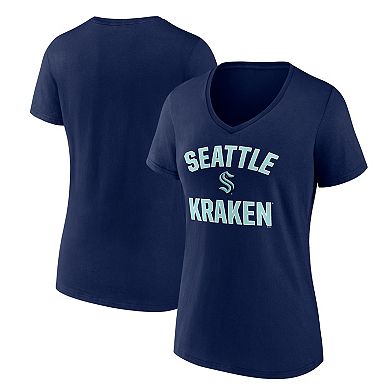 Women's Logo Athletic Navy Seattle Kraken Arch Victory V-Neck T-Shirt