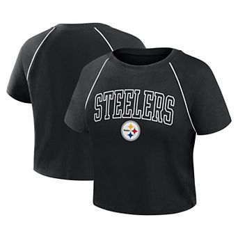 Women's Fanatics Black Pittsburgh Steelers Offensive Scheme Raglan Tri-Blend Cropped Top
