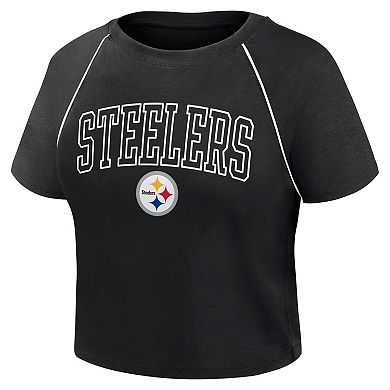 Women's Fanatics Black Pittsburgh Steelers Offensive Scheme Raglan Tri-Blend Cropped Top