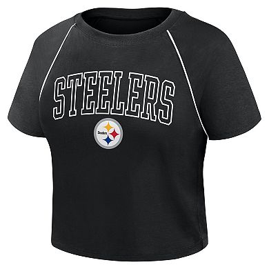 Women's Fanatics Black Pittsburgh Steelers Offensive Scheme Raglan Tri-Blend Cropped Top