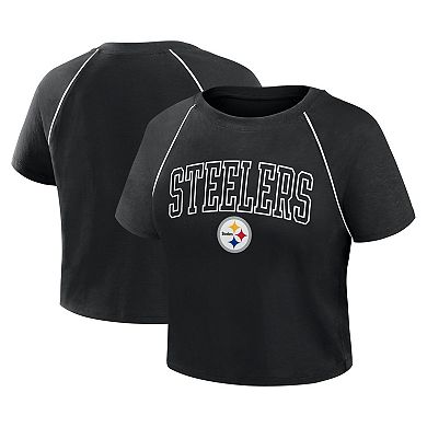 Women's Fanatics Black Pittsburgh Steelers Offensive Scheme Raglan Tri-Blend Cropped Top