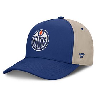 Men's Fanatics Royal/Tan Edmonton Oilers 2026 Stanley Cup Playoffs Locker Room Adjustable Hat